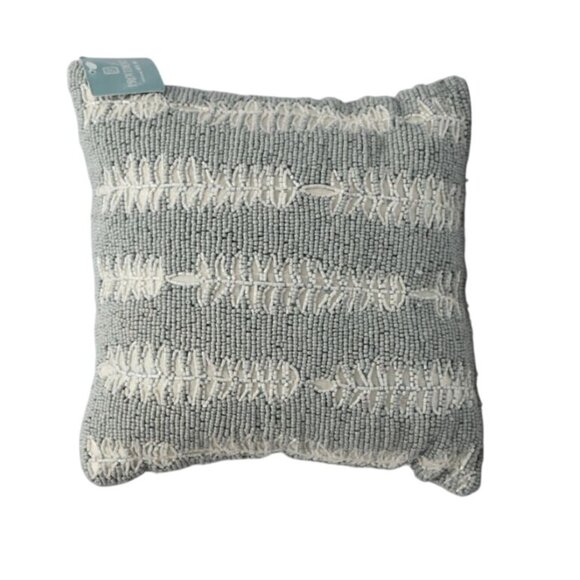 Providence Beaded Throw Pillow Fern Blue White 12"x12" - Picture 1 of 6